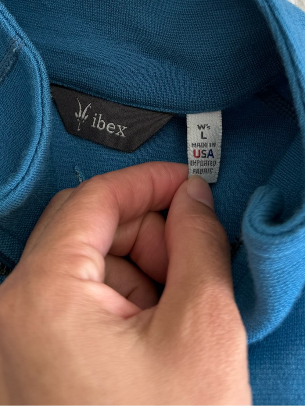 USA Ibex Full Zip 100% Merino Wool Cardigan Sweater Jacket Blue Athletic L - Picture 10 of 16